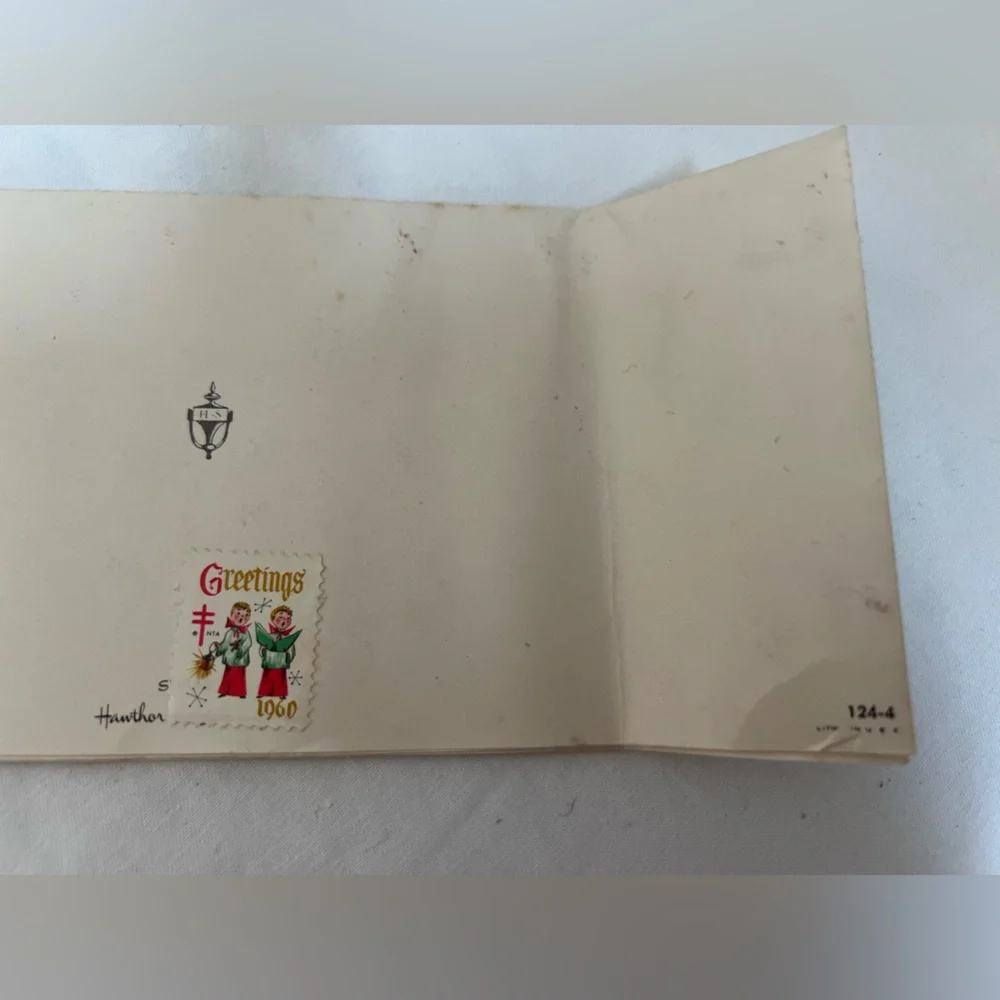 3 Christmas Cards VINTAGE Unused NO Envelopes 1948, 1953, 1960 Christmas Seals